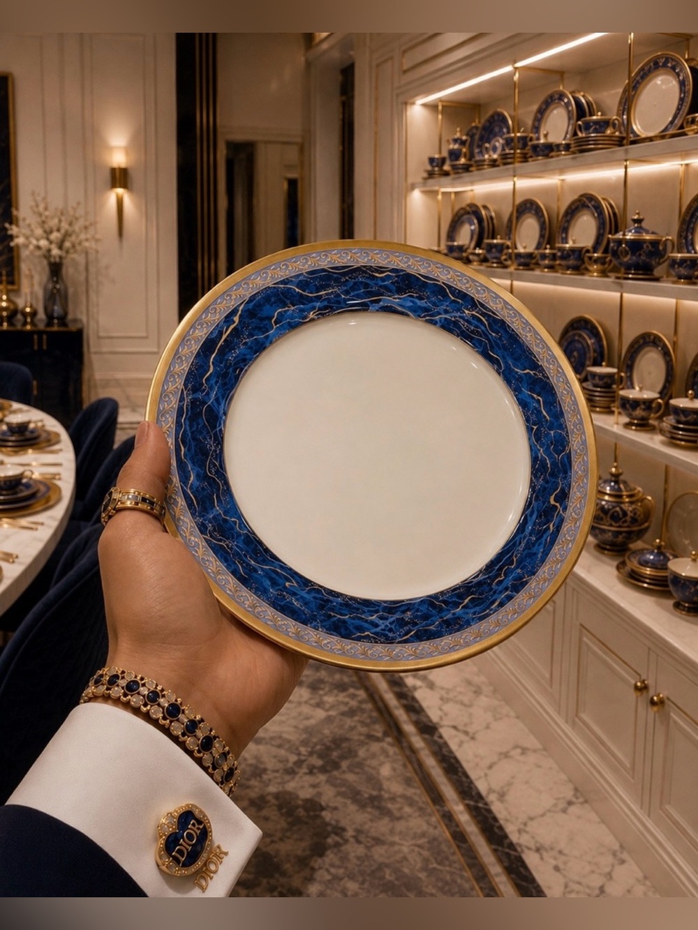 Christian Dior Azure Royale Fine Original Art DINNER PLATE 90s Vintage Porcelain